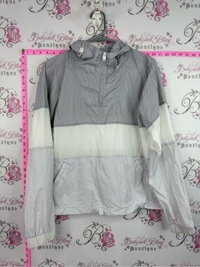 Simons jacket water repellent Light Gray and White Packable Windbreaker Jacket